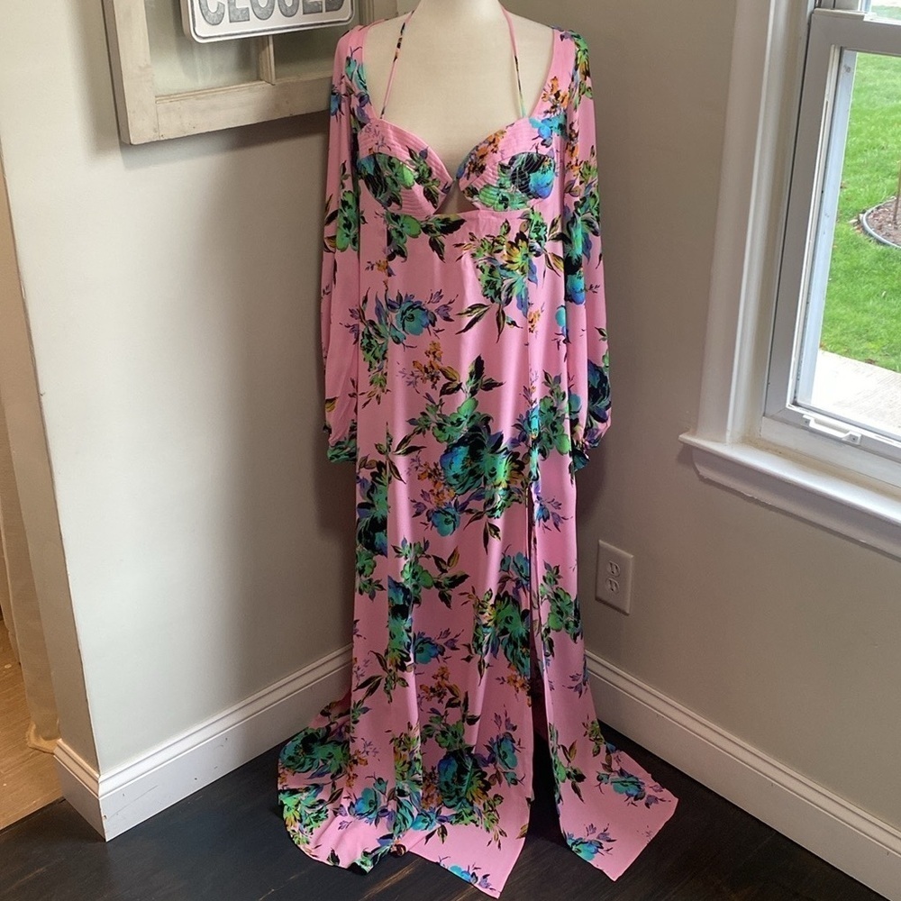 AFRM x Revolve Mariah Candy Pink Bouquet Floral Long Sleeve Maxi Dress NWT